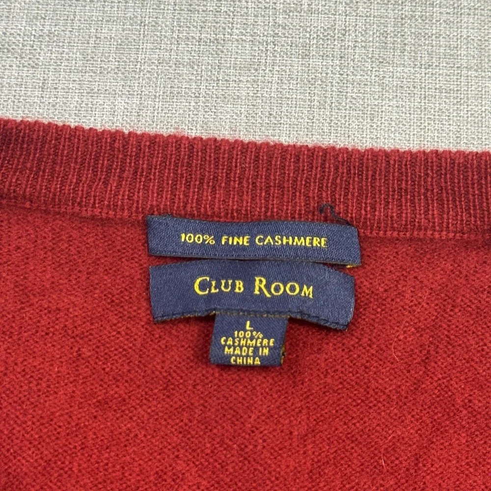 Club‎ Room Cashmere Sweater Vest Mens Large Red V-Neck Lightweight Tight-Knit